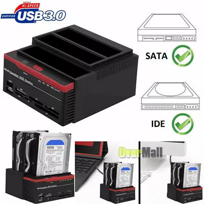 2.5  3.5  SATA IDE Hard Disk Drive HDD Docking Station Clone USB HUB Card Reader • $59.95