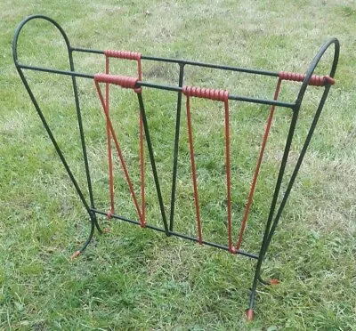 Vintage 60s Atomic Sputnik Wire Mid Century Magazine Rack Red Black • £14.99