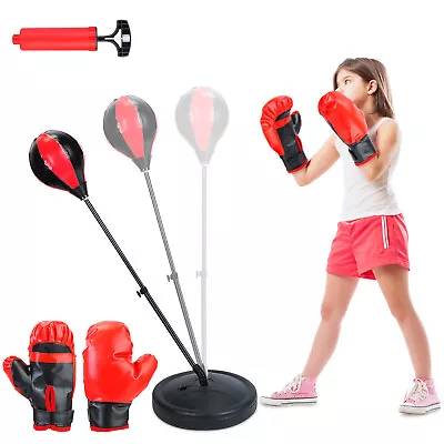 Kids Junior Punching Bag Toy Set Adjustable Stand Boxing Glove Speed Ball W/Pump • $31.35