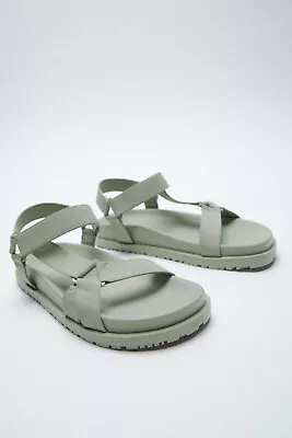 Zara Rubberized Low Heel Sandals Size 6 Green NWT • $29.99