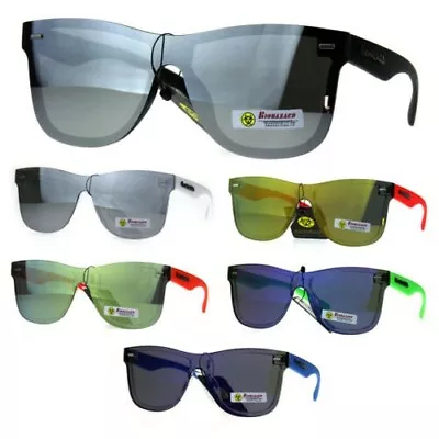 Biohazard Horn Rim Shield Hipster Rimless Plastic Skater Shade Sunglasses • $16.15