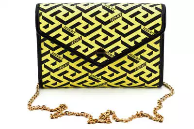 Versace Women Yellow Black Shoulder Bag Leather Geometric Chain Strap Handbag • $723.03
