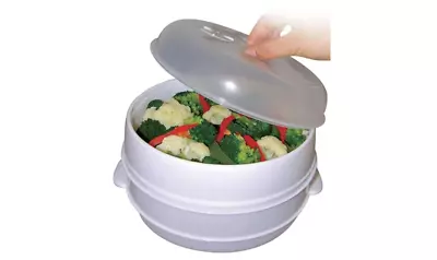 Microwave Steamer Healthy Cooking Fast Vegetables Meats Poultry BPA Free 2 Tier • $21.39