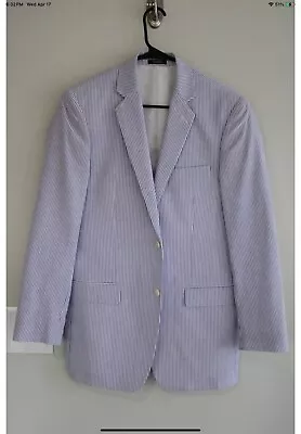 Clean Saddlebred Blazer Mens 52L Blue White Stripe Seersucker Jacket Sport Coat • $42