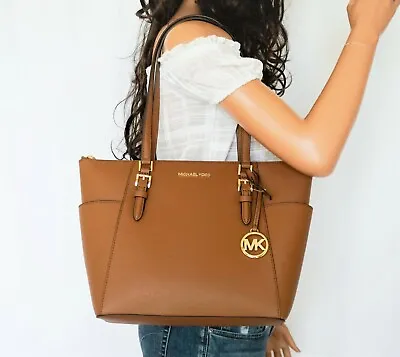 Michael Kors Charlotte Large Top Zip Saffiano Leather Tote Bag  Luggage • $119.80