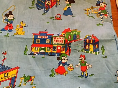 Vtg Walt Disney Productions Ameritex Screen Print Mickey Western Fabric 80  X 44 • $125