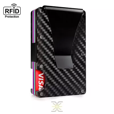 Men Carbon Fiber Money Clip Slim Credit Card Holder RFID Blocking Wallet Purse • $10.98