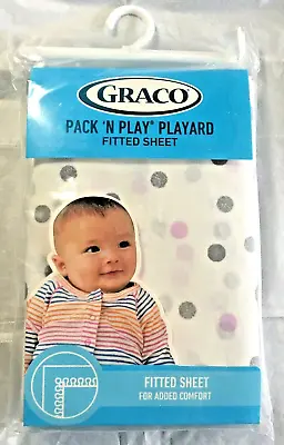 Graco Pack 'N Play PlayYard Fitted Sheet Pink Gray Polka Dot Baby Girl Orchid  • $13.22