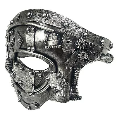 Metal Masquerade Mask Steampunk Venetian Half-face Punk Mask Men Halloween Mask • £17.99