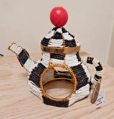 New Mackenzie Childs Beaded Courtly Check Teapot Napkin Ring • $42