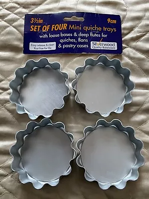 Silverwood Set Of 4 - 3.5” (9cms) Deep Fluted Mini Flan Quiche Tins Loose Bases • £15