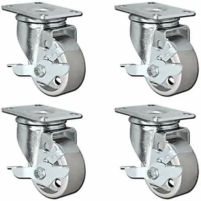 Set Of 4 All Steel Swivel Plate Caster Wheels With Brakes Locking - Heavy Duty H • $57.99