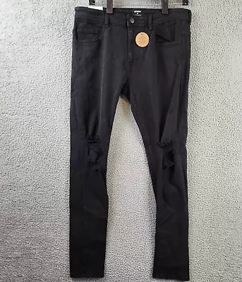 COTTON ON Super Skinny Jeans Men's 32 Jet Black Solid Denim Button Zip Closure • $21.57