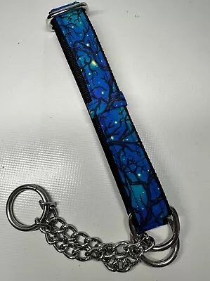 Martingale Half Check Choke Chain Adjustable Dog Collar In Blue Enchanted Wood • £7.15