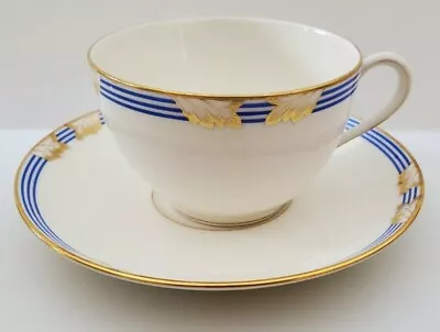 Vintage T&V Tressemann Vogt Limoges Art Deco Tea Coffee Cup & Saucer Blue Gold • $9.99
