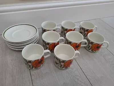 £19.99 • Buy J & G MEAKIN POPPY X 8  Tea Cup And Saucer Set Excellent Condition