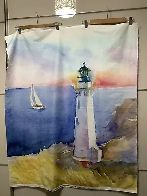 3 Wishes Fabric Panel 36  Lighthouse Beach & Boat Scene New Cotton • £19