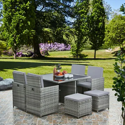 Deluxe 9 Piece 8 Seater Rattan Cube Dining Table Garden Furniture Patio Set • £599