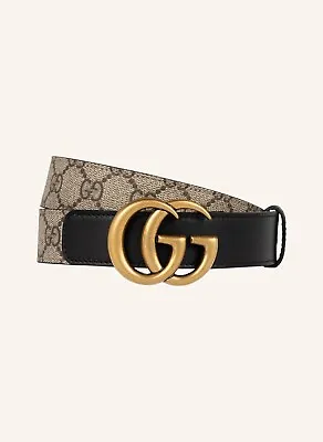 GUCCI 430$ GG Thin Marmont Belt In Beige GG Supreme & Black Leather • $299