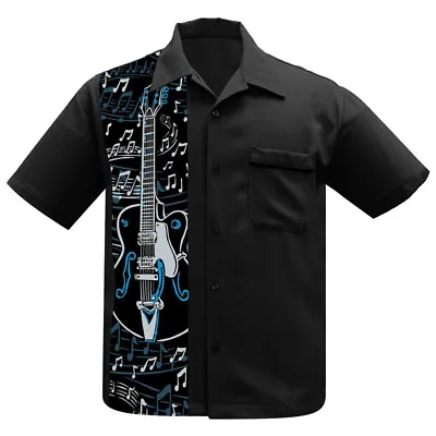 £57 • Buy Steady GUITAR PANEL Rockabilly Bowling Shirt - Black