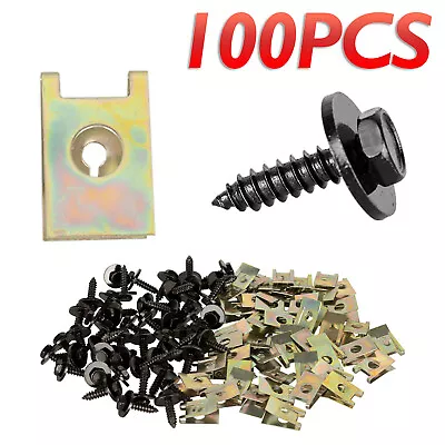 100x Metal Car Screw Body Fender Bumper Retainer U Nut Clips Gasket Fastener Kit • $11.49