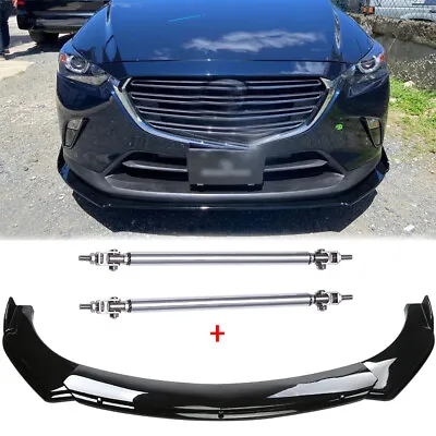 Front Bumper Lip Spoiler Splitter +Strut Rods For Mazda CX-3 CX-5 CX-7 CX-8 CX-9 • $105.11