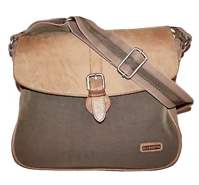 ELLINGTON Khaki Poly Textile & Beige-Tan Distressed Leather Crossbody Bag • $39.99