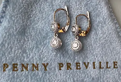 Designer Penny Preville 18K White Gold Classic Bezel 2 Drop Earrings Exc. Cond! • $1699