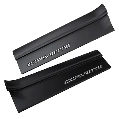 2pc OEM GM Corvette 2005-13 C6 Black Door Sill Protectors W/ Script Logo Emblem • $119.95