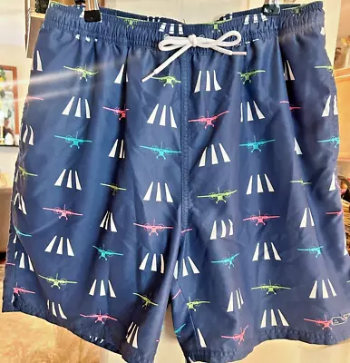 Vineyard Vines Men's Navy Blue Aviation Themed Swim Trunks L ⭐BOGO⭐ • $34.99