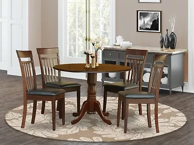 5pc Dinette Set 42  Round Kitchen Pedestal Table + 4 Leather Chairs In Mahogany • $535