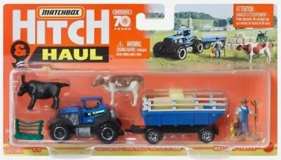 Matchbox Hitch & Haul Farm Set - MBX Tractor & Hay Trailer W/ Cow Figures NEW! • $12.90