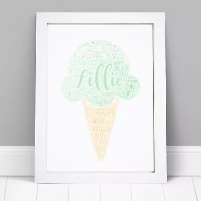 Personalised Ice Cream Cone Framed Print Gift Kitchen Wall Art Picture Gifts • £34.49