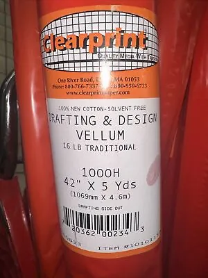 Clearprint 1000H Design Vellum Roll 16 Lb 100% Cotton 42 Inches W X 5 Yard... • $26.99