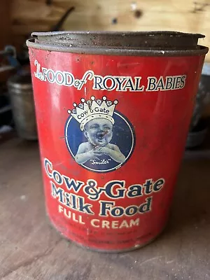 Vintage 1950s Cow & Gate Baby Milk Formula Tin With Smiler Baby • £5