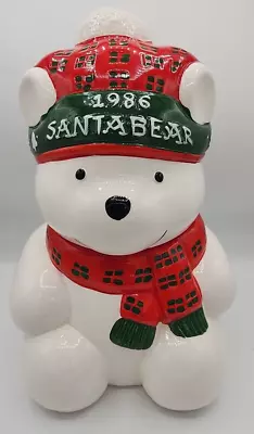 Vintage 1986 Ceramic Santa Bear Cookie Jar Holiday • $29.99