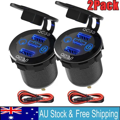 2PCS Dual QC 3.0 USB + PD Type-C Fast Car Charger Socket Adapter Power Outlet AU • $17.59