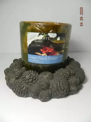 Pine Cone Candle Holder W/New 4 Wick Green Tea And Ginger Candle  Used Holder • $18.99