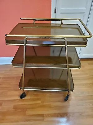 $229 • Buy Vintage 3 Tier Cosco Wood Grain Metal Kitchen Serving Cart  