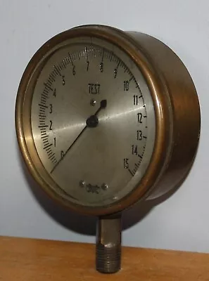 Vintage Brass 15 LB Test Pressure Gauge Beveled Marshalltown Iowa USA MGC CO. • $88