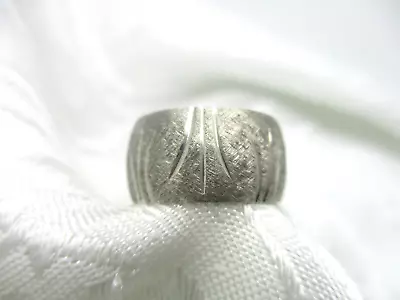 Vintage Estate Jewelry Satin Carved Solid 14k White Gold Wide Band Ring Size 6 • $499