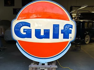 VINTAGE Gulf Gas Station Sign Double Sided Rewired & New LED Lights Exc Shape • $5000