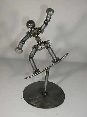 Snow Boarder Metal Bolt Figurine Miniature Figurine Welded Metal Art • $38.65