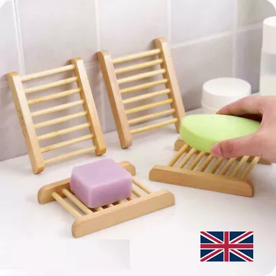 5-10PCS Natural Wooden Soap Tray Bathroom Kitchen Bamboo Holder Dish Box Rack UK • £6.32