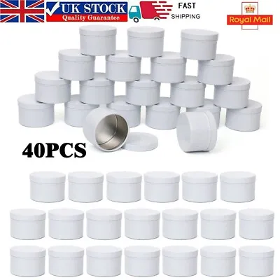 40pcs White Candle Making Tins Metal Empty Storage Organizer Jar With Lids 50ml • £18.99