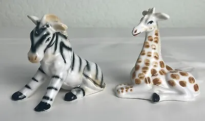 Vintage Bone China Sitting Zebra Laying Giraffe Figurines Mid Century Zoo Animal • £20