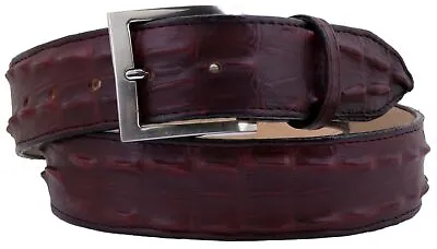 Mens Crocodile Tail Belt Print Leather Western Burgundy Buckle Cinto Rancho • $34.99