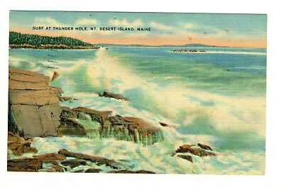 Postcard Surf At Thunder Hole Mt Desert Island Ocean Maine 1949. F  • $3.99