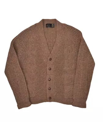 Vintage Cornel Sweater Mens L Brown Donegal Wool Cardigan Ireland Hand Loomed • $46.94