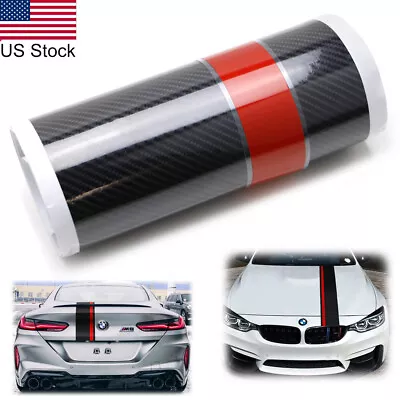 78 Inch 5D Carbon Fiber Patterns W/Red Rally Racing Stripe Front Hood Decal Wrap • $18.99